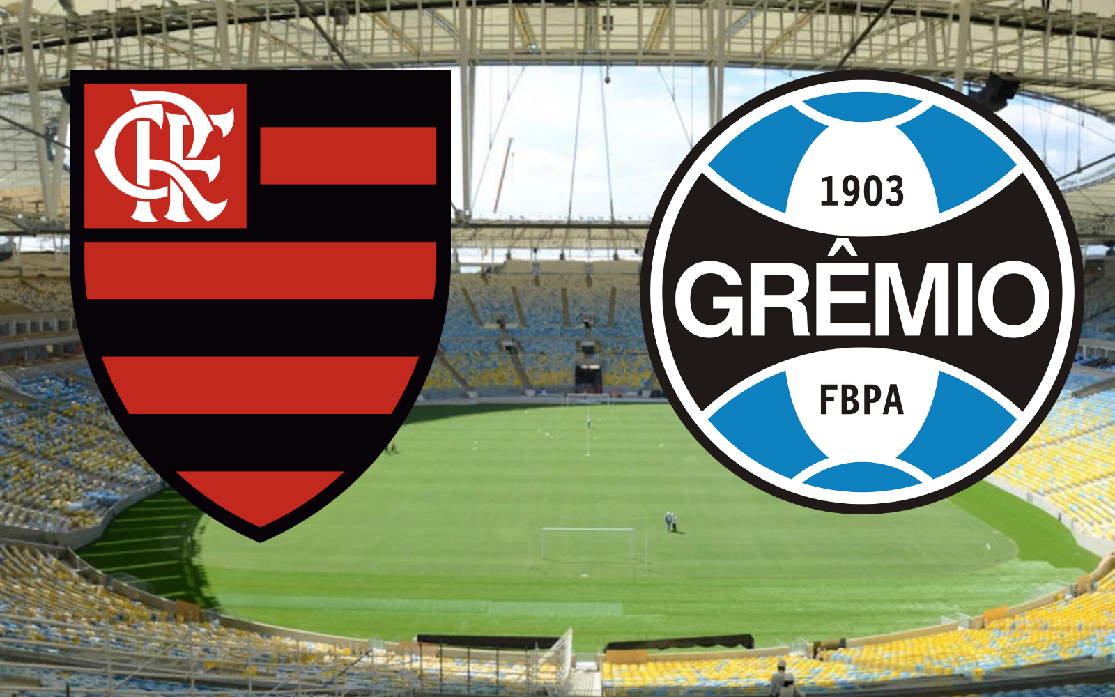 Flamengo x Grêmio se enfrentam no Maracanã (Fotomontagem ilustrativa)