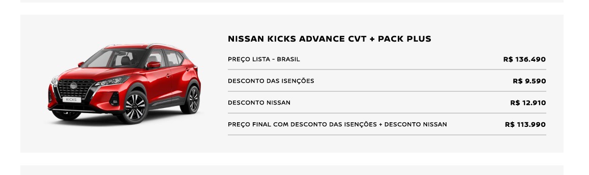 nissan kicks Com a isenção de IPI e o bônus de fábrica, o Nissan Kicks Advance com o pacote Pack Plus apresenta-se como uma excelente alternativa para o público PcD