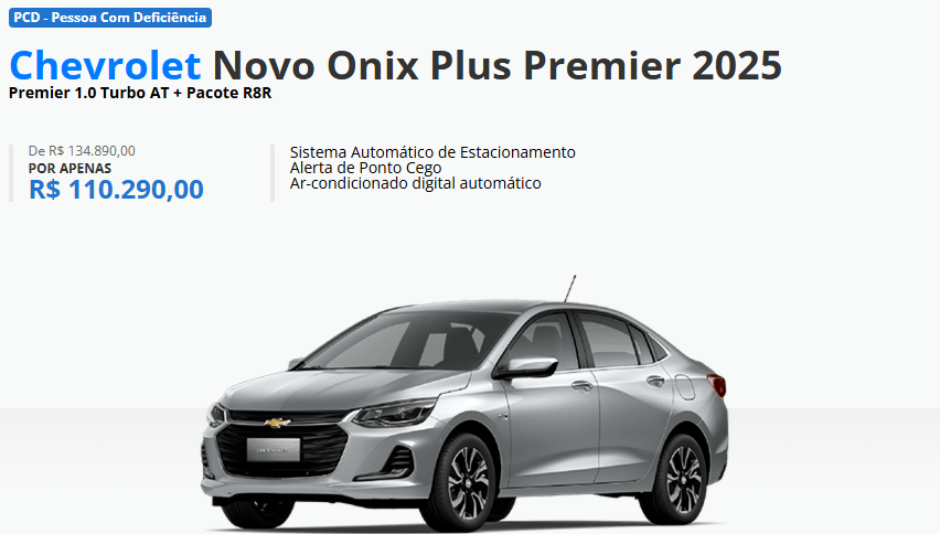 Chevrolet libera os preços do Onix Plus para PcD em janeiro com descontos de até R$ 26.489