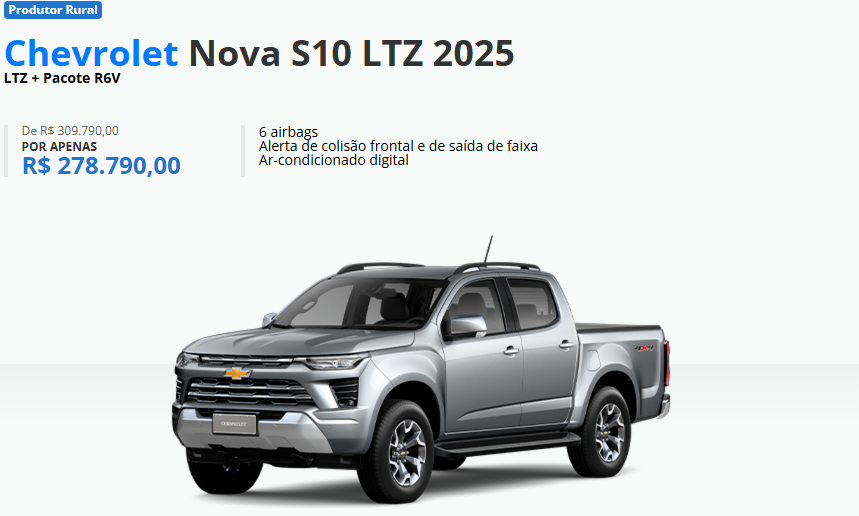 Chevrolet libera os preços da S10 para CNPJ em janeiro com desconto de até R$ 39.600