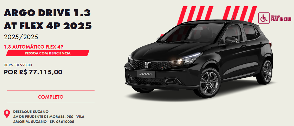 Fiat oferta o Argo em janeiro para PcD com desconto de até R$ 24.875