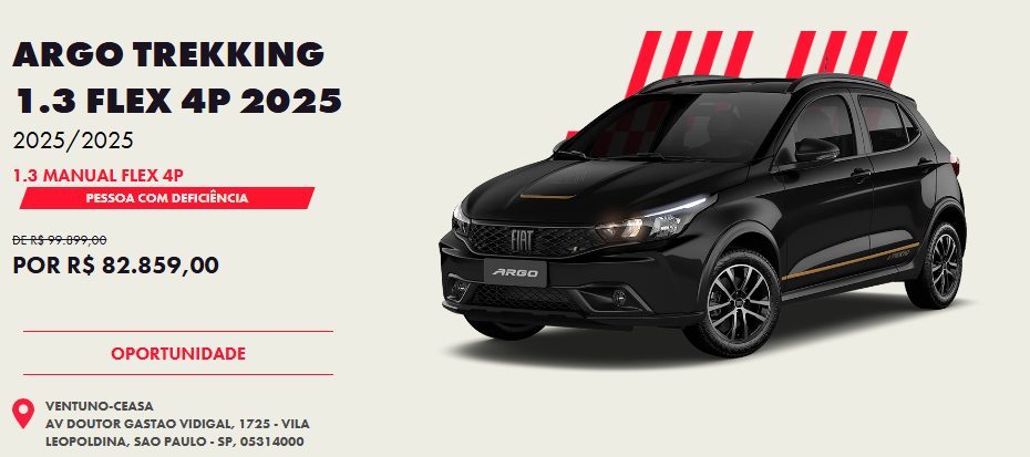 Fiat oferta o Argo em janeiro para PcD com desconto de até R$ 24.875