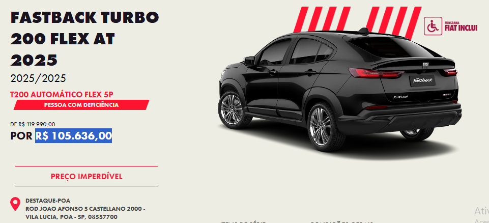 Fiat anuncia o preço do Fastback para PcD em janeiro com desconto de até R$ 22.845