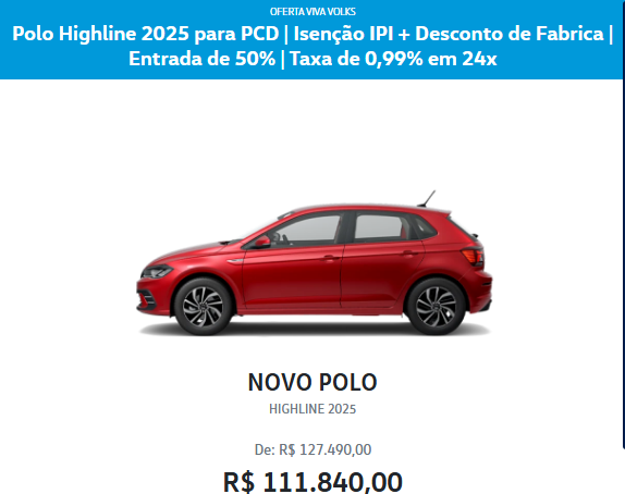 Volkswagen atualiza o preço do Polo Highline para PcD com desconto de R$ 15.650