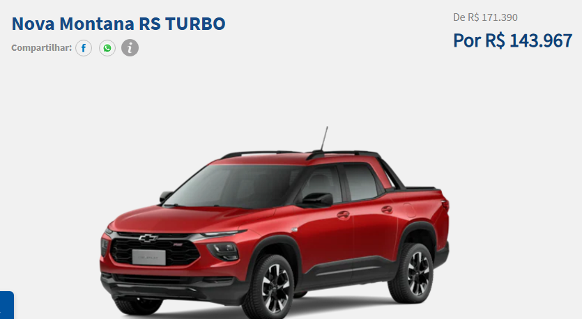 Chevrolet libera o preço da Montana RS para CNPJ com desconto de R$ 27.423