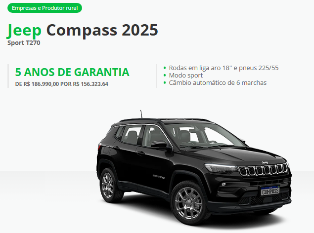 Jeep atualiza os preços do Compass para CNPJ com desconto de até R$ 40.878