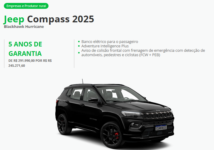 Jeep atualiza os preços do Compass para CNPJ com desconto de até R$ 40.878