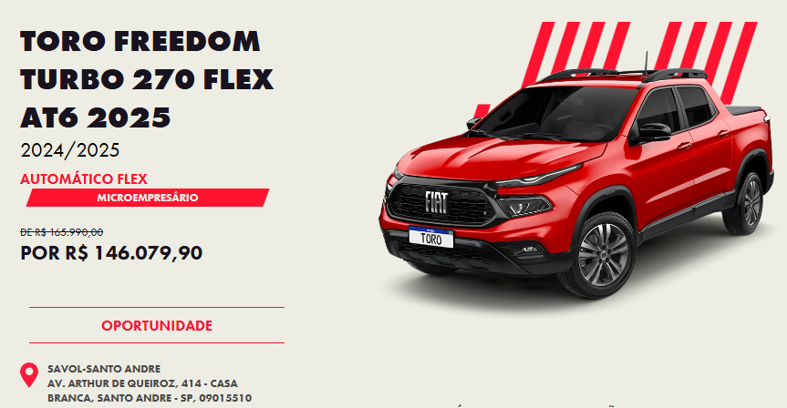 Fiat divulga Toro Freedom para CNPJ em fevereiro com desconto de R$ 19,9 mil