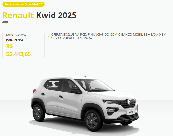 Renault atualiza os preços do Kwid para PcD com desconto de R$ 23.044