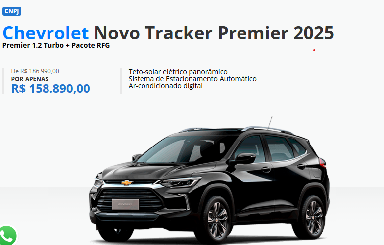 Chevrolet Tracker Premier é vendida para CNPJ em fevereiro com desconto de R$ 35 mil