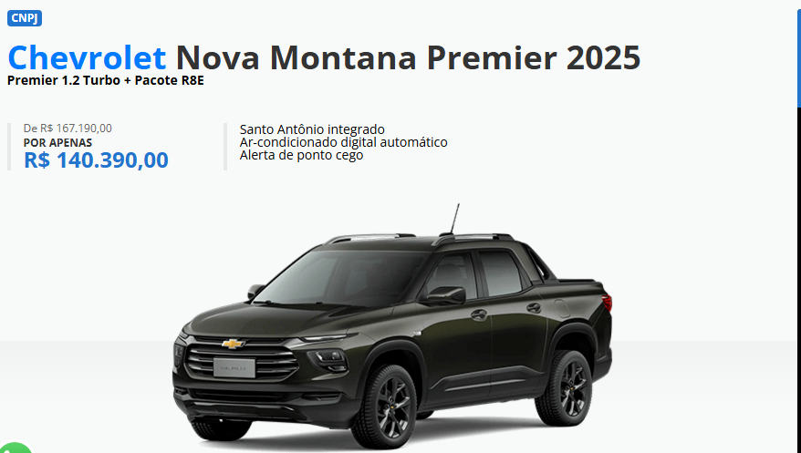 Chevrolet oferta Montana Premier para CNPJ com desconto de R$ 26 mil em fevereiro