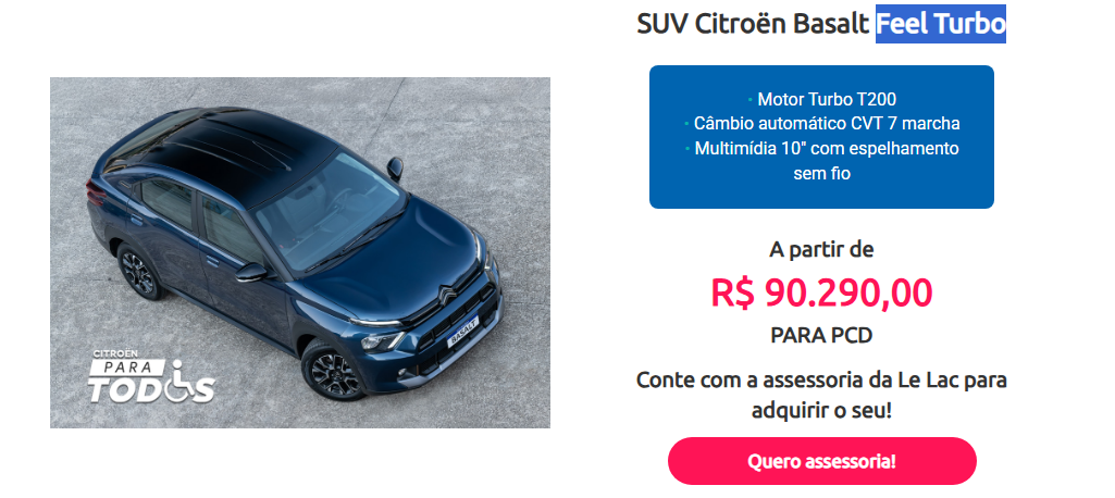 Citroën Basalt Feel Turbo é ofertado com descontão de R$ 25,4 mil em fevereiro