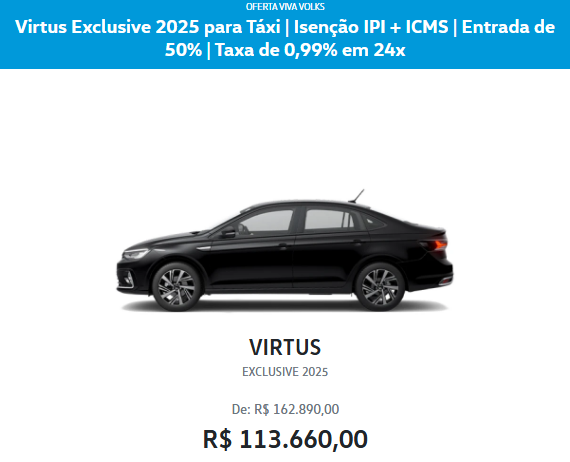 Volkswagen Virtus Exclusive tem descontão generoso de R$ 49.230 para táxitas em fevereiro