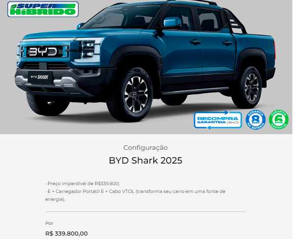 BYD Shark está com descontão de R$ 40 mil em fevereiro