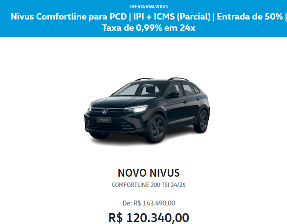 Volkswagen vende o Nivus em fevereiro com descontão de R$ 25.937 para zerar o estoque