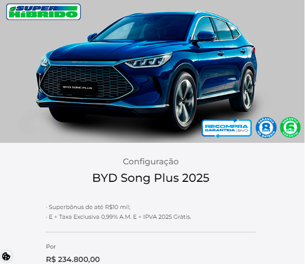 BYD anuncia Song Plus com super desconto de R$ 10 mil em fevereiro