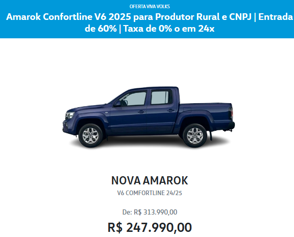 Volkswagen Amarok está sendo vendida com descontão de até R$ 66 mil em fevereiro