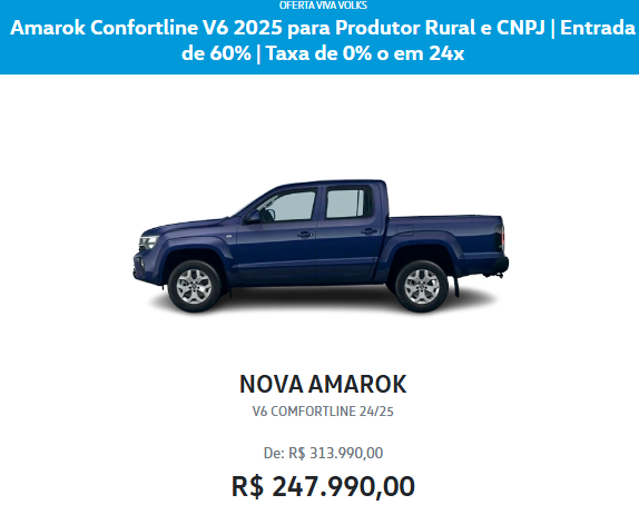 Volkswagen Amarok está sendo vendida com descontão de até R$ 66 mil em fevereiro