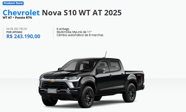 Chevrolet S10 WT AT é vendida com uma bolada de desconto de R$ 39.600 em fevereiro