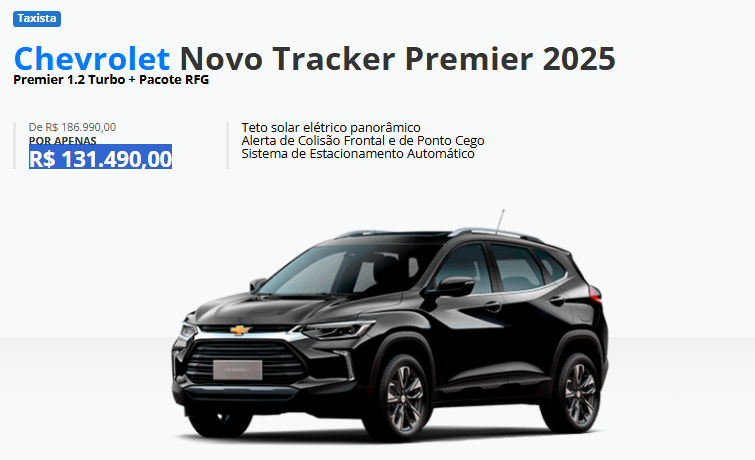 Chevrolet libera Tracker Premier com um super desconto de R$ 55.500 para táxi