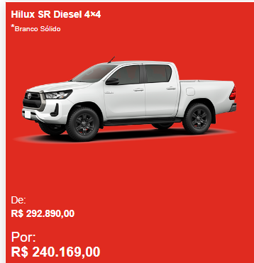 Toyota Hilux SR está com super desconto de mais de R$ 50 mil em fevereiro