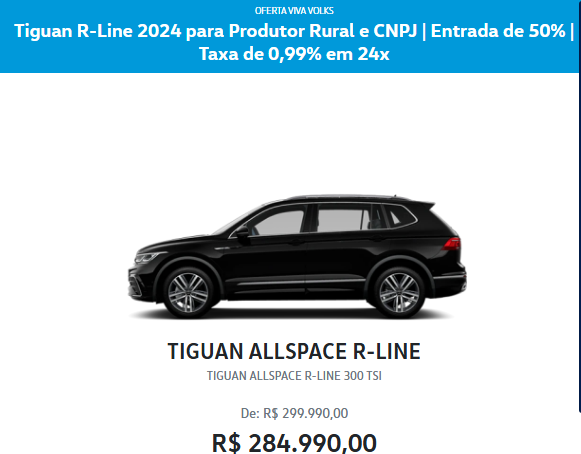 Volkswagen oferta Tiguan para CNPJ em fevereiro com desconto de R$ 15 mil