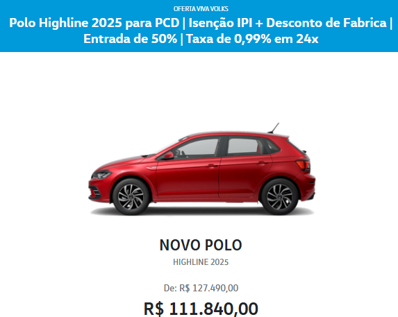 Volkswagen vende Polo Highline com uma bolada de desconto de R$ 15,6 mil