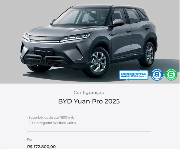 BYD libera Yuan Pro com bolada de desconto de R$ 10 mil em fevereiro