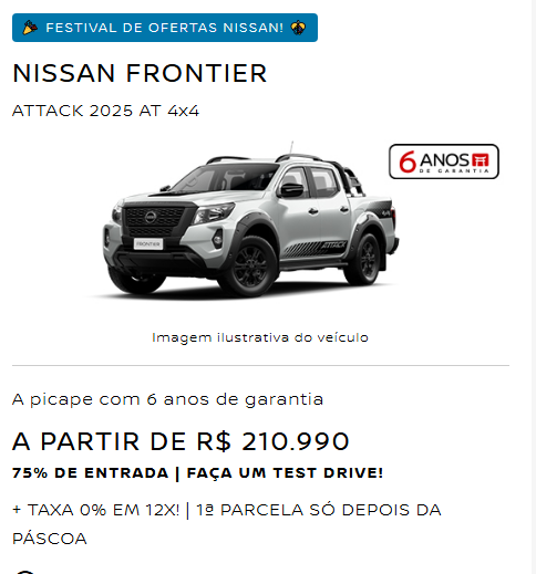 Nissan vende Frontier com bolada de desconto de até R$ 64.400 para liquidar estoque