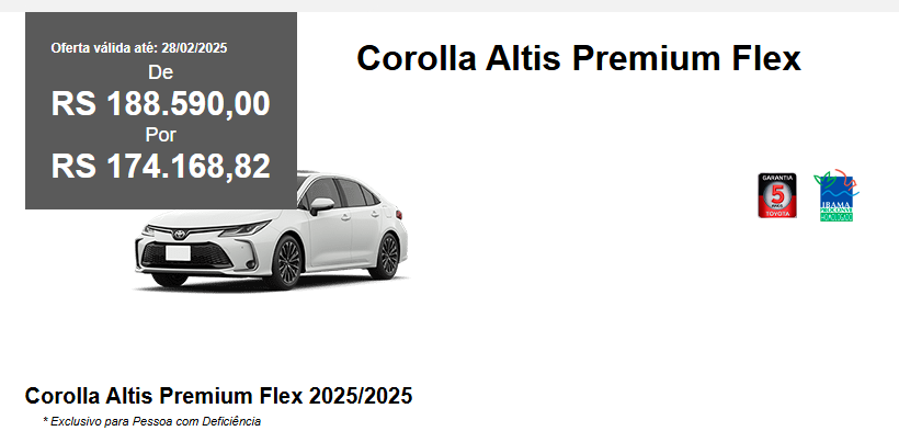 Toyota oferta Corolla Altis Premium com super desconto de R$ 14.421 para liquidar estoque