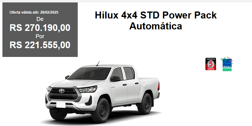 Toyota vende Hilux Power Pack AT com bolada de desconto de R$ 48.635