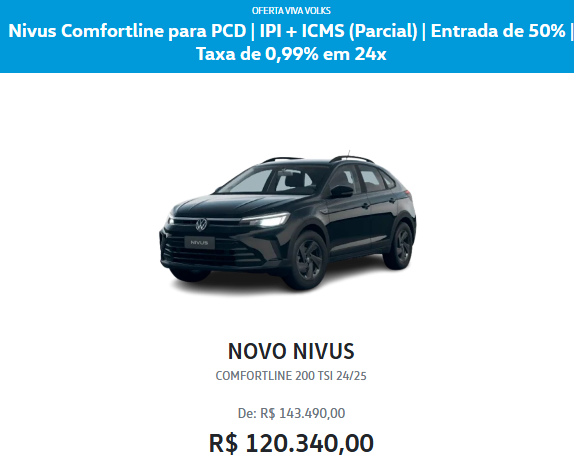 Volkswagen libera Nivus Comfortline com descontão para zerar o estoque de R$ 23.150