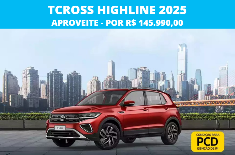 Volkswagen divulga T-Cross Highline com bolada de desconto de R$ 38.500