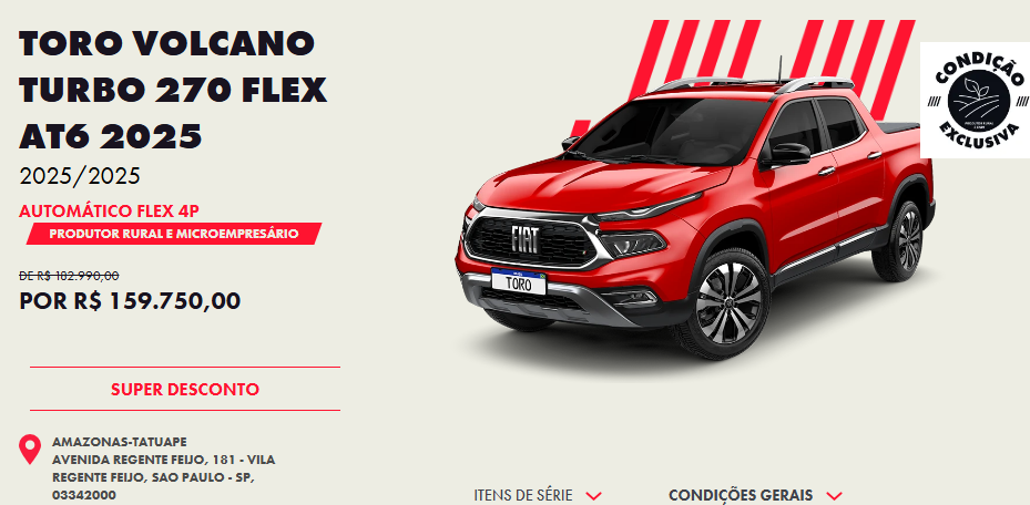 Fiat atualiza o preço da Toro Volcano para CNPJ com desconto de até R$ 23.240 em fevereiro