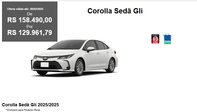 Toyota oferta Corolla GLI para CNPJ com super desconto de R$ 28.528