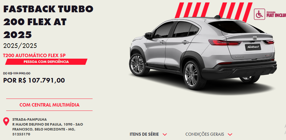 Fiat libera Fastback Turbo 200 com bolada de desconto de R$ 12.199 para zerar estoque