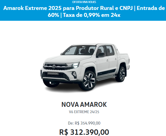 Volkswagen libera Amarok Extreme com um desconto de R$ 66 mil para liquidar estoque