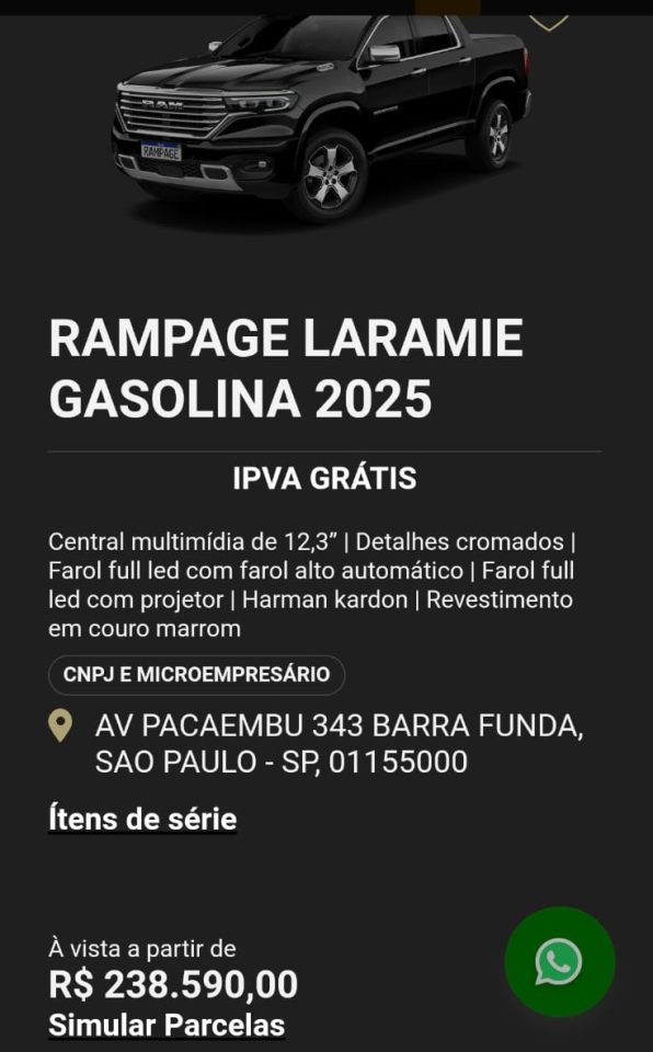 Rampage Laramie tem desconto de até R$ 43.400 na mega oferta da Ram