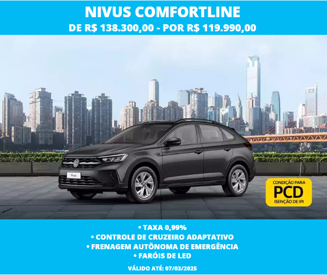 Volkswagen Nivus Comfortline é liberado em março com mega desconto R$ 18.310 para zerar estoque