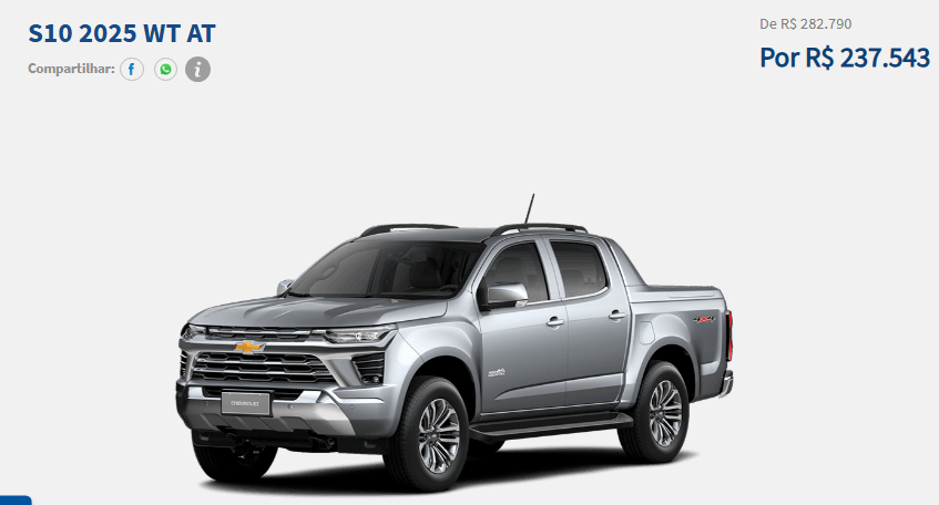 Chevrolet S10 WT AT é liberado em março com mega descontão de R$ 45.247 para CNPJ