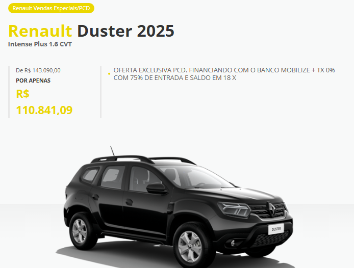 Renault Duster Intense Plus é liberado em março com mega descontão de R$ 32.248 para PcD