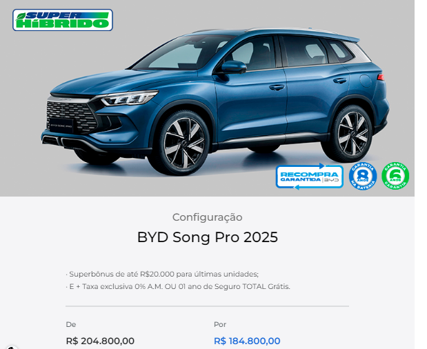 BYD Song Pro continua em março com mega desconto de R$ 20 mil para liquidação de estoque