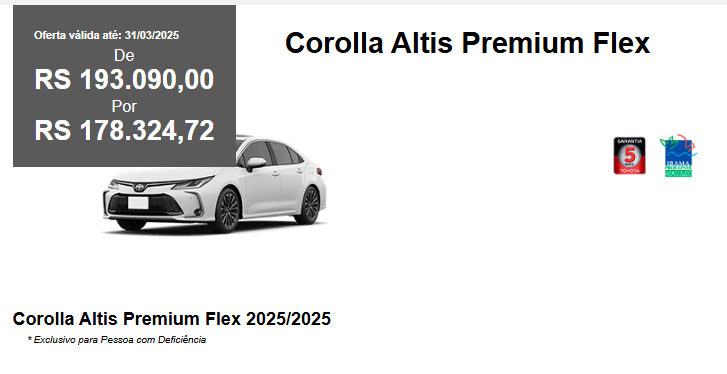 Toyota Corolla Altis Premium é liberado com mega desconto de R$ 14.765 para limpar estoque