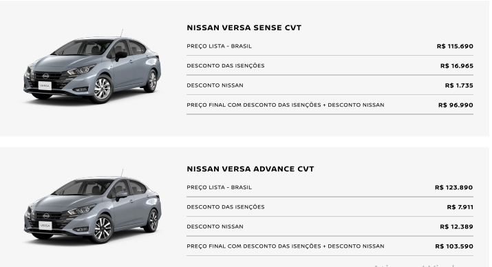 Nissan Versa é liberado em março com mega desconto de R$ 20.500 para PcD