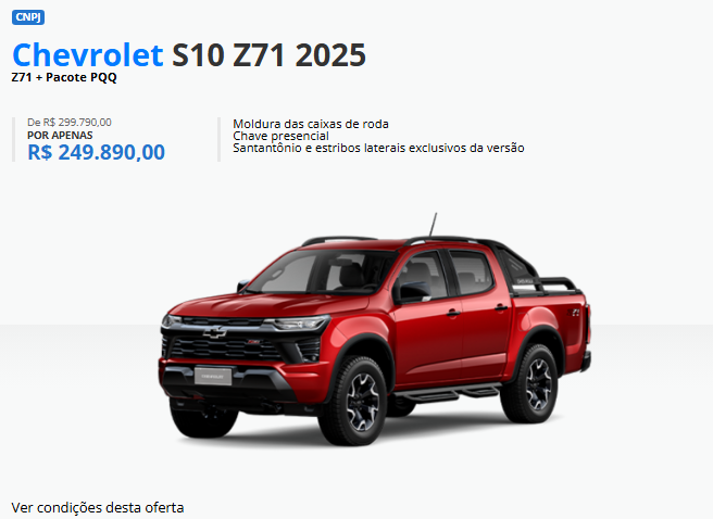 Chevrolet S10 Z71 é liberado com mega desconto de R$ 49.900 para limpar estoque