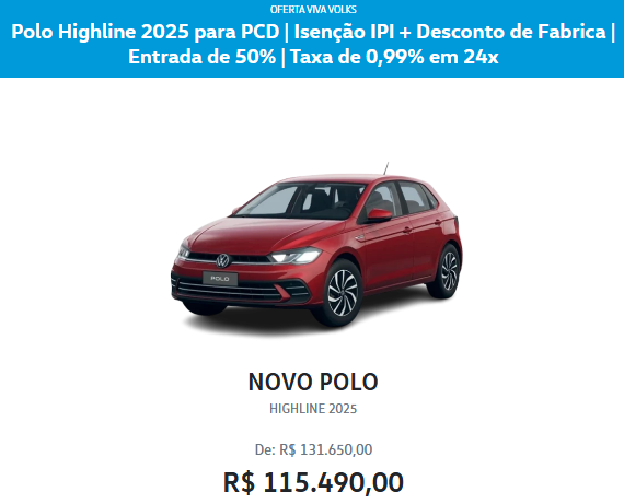 Volkswagen Polo Highline tem desconto de até R$ 16.160 para PcD em março