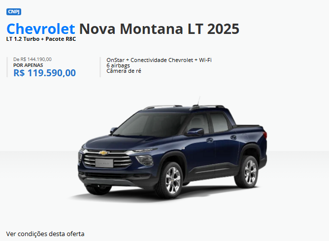 Chevrolet Montana LT Turbo com mega desconto de R$ 24,6 mil para CNPJ