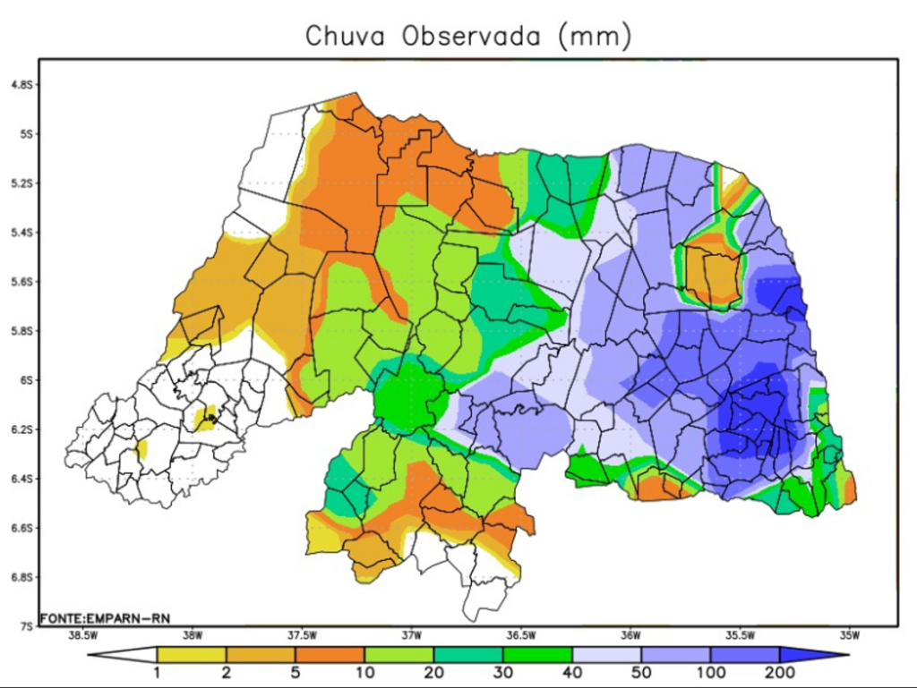 Esse volume de chuva não foi detectado em nenhum sistema de previsão de tempo tendo sido influenciado pelo fenômeno El Niño (Divulgação - EMPARN)