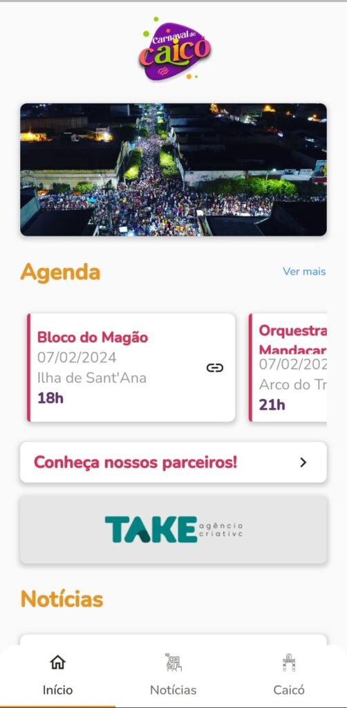 Você pode baixar o Aplicativo com a programação do Carnaval de Caicó. (Imagem: Reprodução / Aplicativo Carnaval de Caicó)