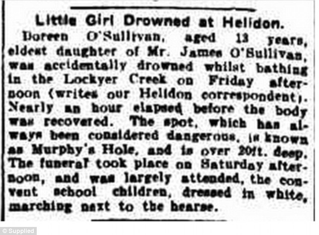 Um recorte de jornal conta que uma jovem de 13 anos morreu no mesmo local em 1915.
